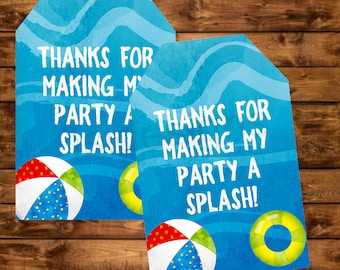 Pool Party Favor Tag, Instant Download, Printable Swimming Party Favor Tags, Summer Birthday Party Tags, Thanks for Making my Party a Splash