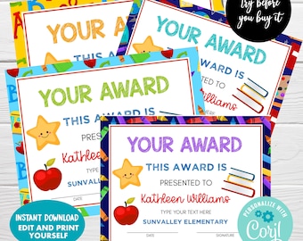 Editable Award Certificate, Instant Download, Printable Diploma, Certificate of Achievement, Editable Award Certificate Bundle Template