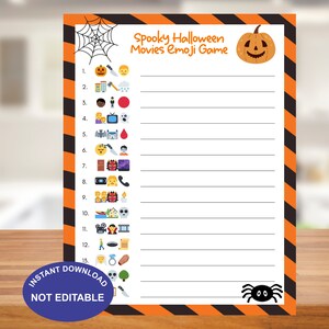 Printable Halloween Movies Emoji Game | Fun Spooky Game for All Ages | Instant Download for Halloween Party Night