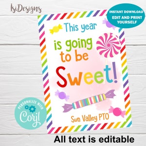 Back to School gift tags, Editable First day of school tags, Instant Download, This year is going to be sweet, Candy Gift Tags