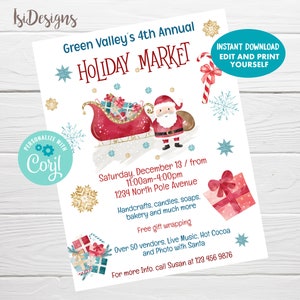 Holiday Market Editable Flyer, Christmas Craft Fair Poster, Instant Download, Christmas Church or School Event Flyer