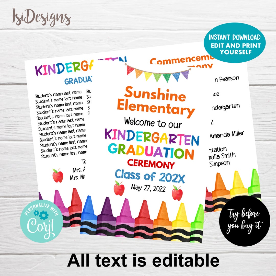 Graduation Ceremony Program Editable Template, Kindergarten Graduation Graduation Ceremony Program Editable Template, Kindergarten Graduation