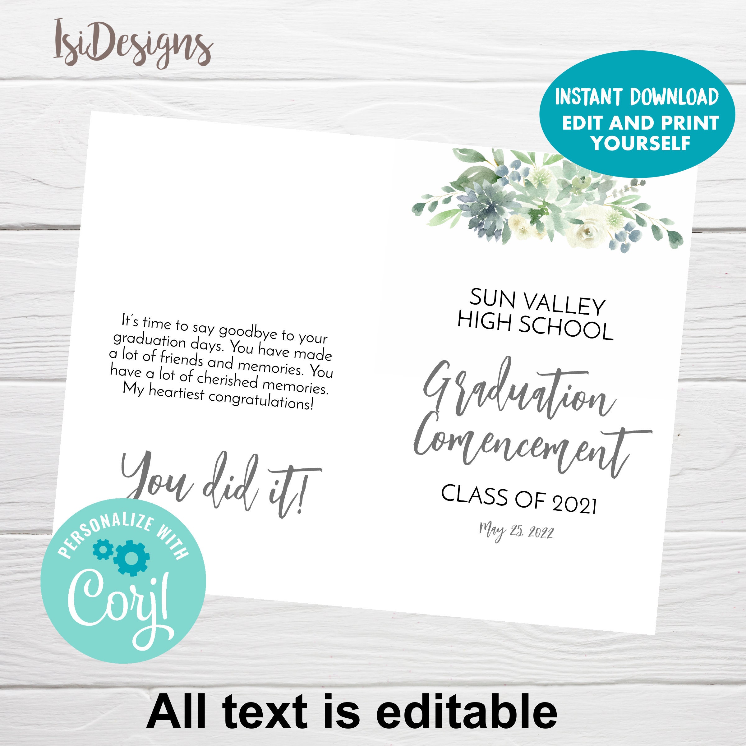 Graduation Editable Program, Editable High School Graduation ...