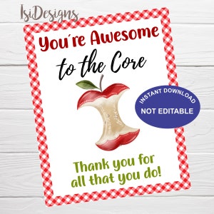Appreciation Week Printable Sign, You Are Awesome to the Core, Staff Teacher Appreciation, INSTANT DOWNLOAD Employee  Nurse Staff Sign