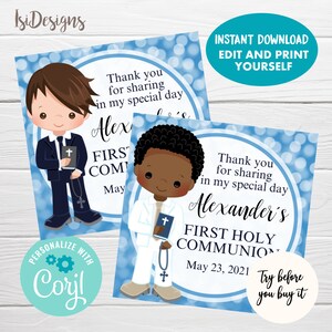 First Communion Favor Tag, Editable, Digital Download, Etiqueta de recuerdo Comunion