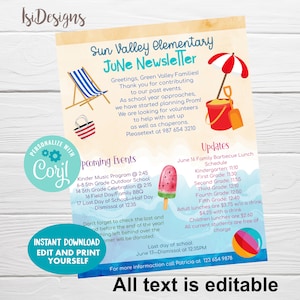 June PTO PTA Editable Newsletter, June Flyer Template, School  Newsletter, End of School Printable Handout, Instant Download