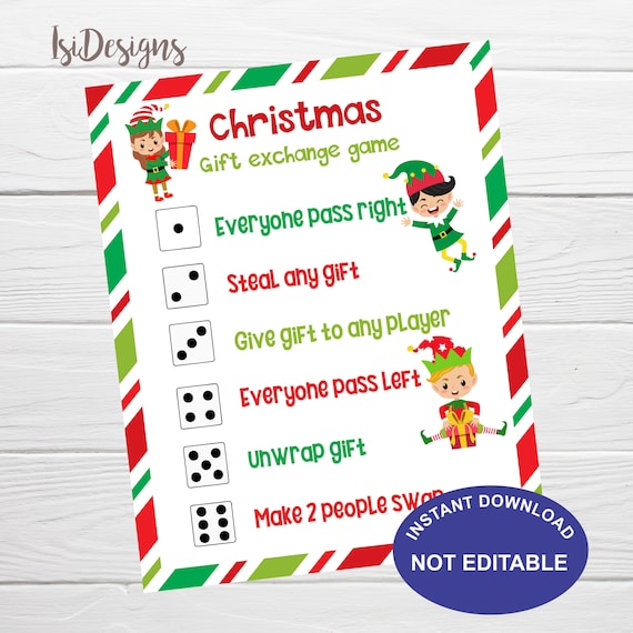 Christmas Dice Game Printable | Roll The Dice Gift Exchange Game