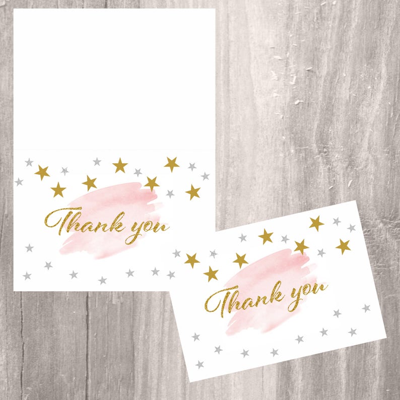 Stars thank you cards printable twinkle little star blush and | Etsy