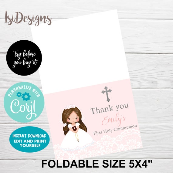 Editable Thank you card, First Holy Communion thank you card, Instant