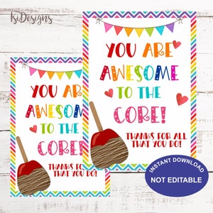 You Are Awesome to the Core Teacher Appreciation Apple Gift Tags, Appreciation Week Staff School PTA PTO Thank You Tags, Instant Download