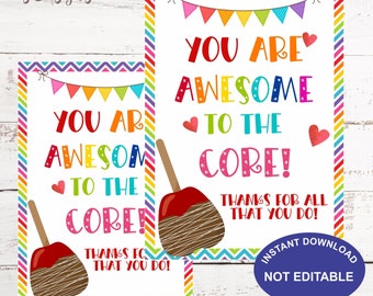 You Are Awesome to the Core Teacher Appreciation Apple Gift Tags, Appreciation Week Staff School PTA PTO Thank You Tags, Instant Download