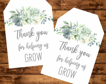 Greenery Succulent Favor Tags, Thank You for Helping Us Grow Tag, Teachers Appreciation Gift Tag, Instant Download, End of School Year Favor