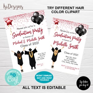 Graduation Invitation, Editable Black and Red College Graduation Party Invite, Senior Graduation, Instant Download, Graduation Announce