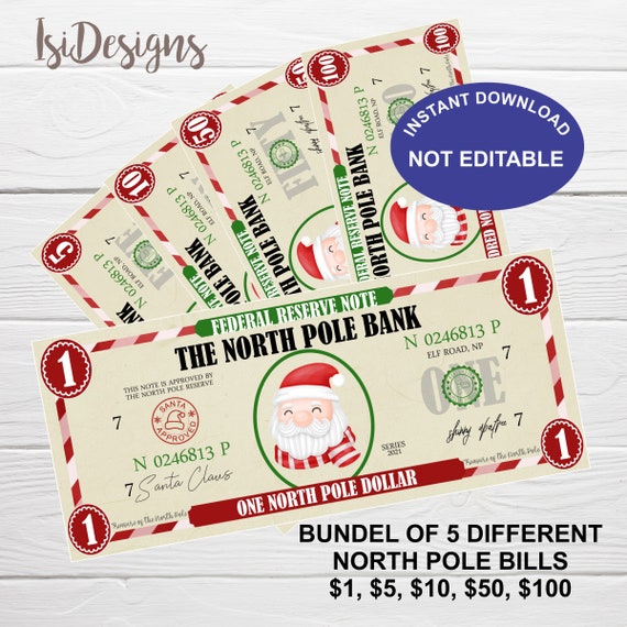 PRINTABLE Santa Claus Money Bundle, Stocking stuffer, Christmas Cash