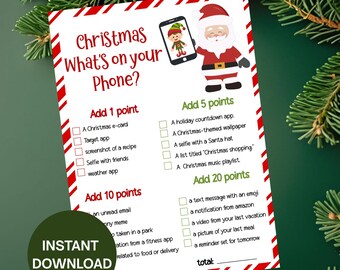 Christmas What’s On Your Phone Game, Holiday Party Printable, Fun Christmas Game for Adults and Kids, Santa Phone Challenge