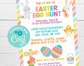 Modèle d'invitation modifiable pour une fête de Pâques et une chasse aux œufs (téléchargement instantané)