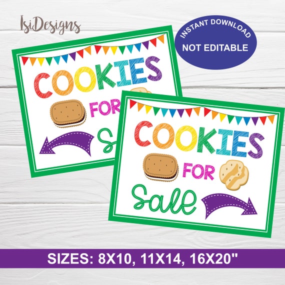 Cookie for Sale Printable Sign, Instant Download, Girl Scout Cookie Booth Fundraiser Sign Il_570xn