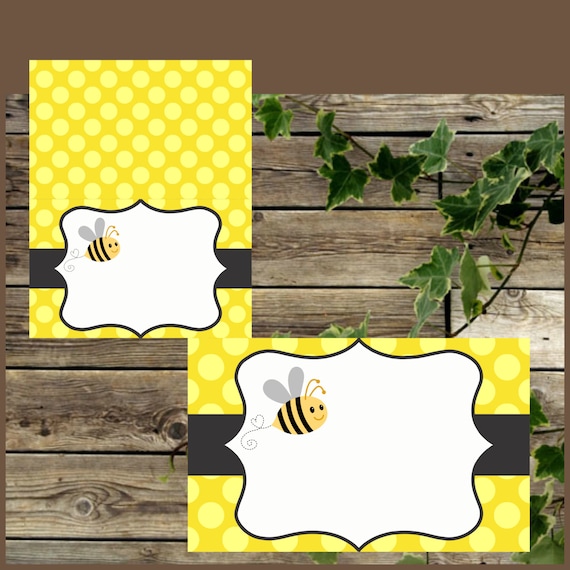 Bee Food Tents, Yellow Bee Food Labels, Instant Download, Baby Shower Blank Foldable Place Cards, Bee Printable Buffet Labels Il_570xn