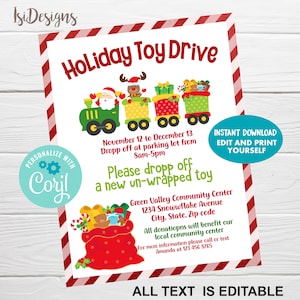 EDITABLE Holiday Toy Drive Flyer, PTA PTO Fundraiser Flyer, School Church Christmas Fundraiser Template
