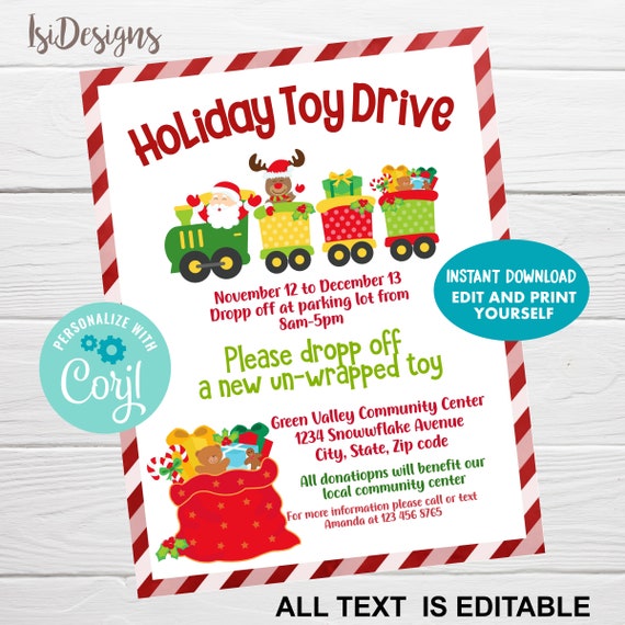 EDITABLE Holiday Toy Drive Flyer, PTA PTO Fundraiser Flyer, School Church Christmas Fundraiser Template Il_570xn