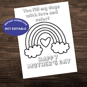 Mother&#39;s Day Coloring Pages, Instant Download, Mother&#39;s Day Handcraft, Printable Rainbow Card