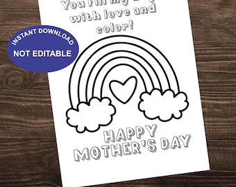 Mother's Day Coloring Pages, Instant Download, Mother's Day Handcraft, Printable Rainbow Card
