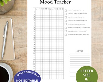 Mood Tracker | Year in Pixels | Printable Journal Inserts | Daily Mood Chart | Printable Planner | PDF Download | Mood Journal