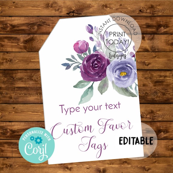 Lavender Floral favor tags, Editable gift tags, Instant Download by Isi ...