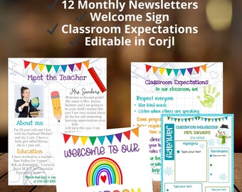 Elementary School Communication Starter Kit – 12 Monthly Editable Newsletters Classroom Welcome & Expectations, Corjl Templates