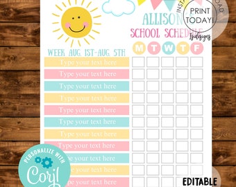 homework planner Editable Daily Routine Printable Chart, Instant Download, Weekly Homework Chart