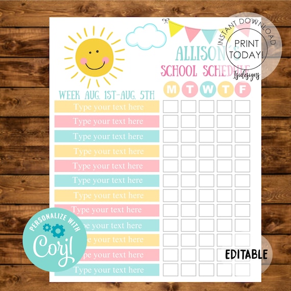 Editable Weekly Homework Chart Template – La Design Boutique