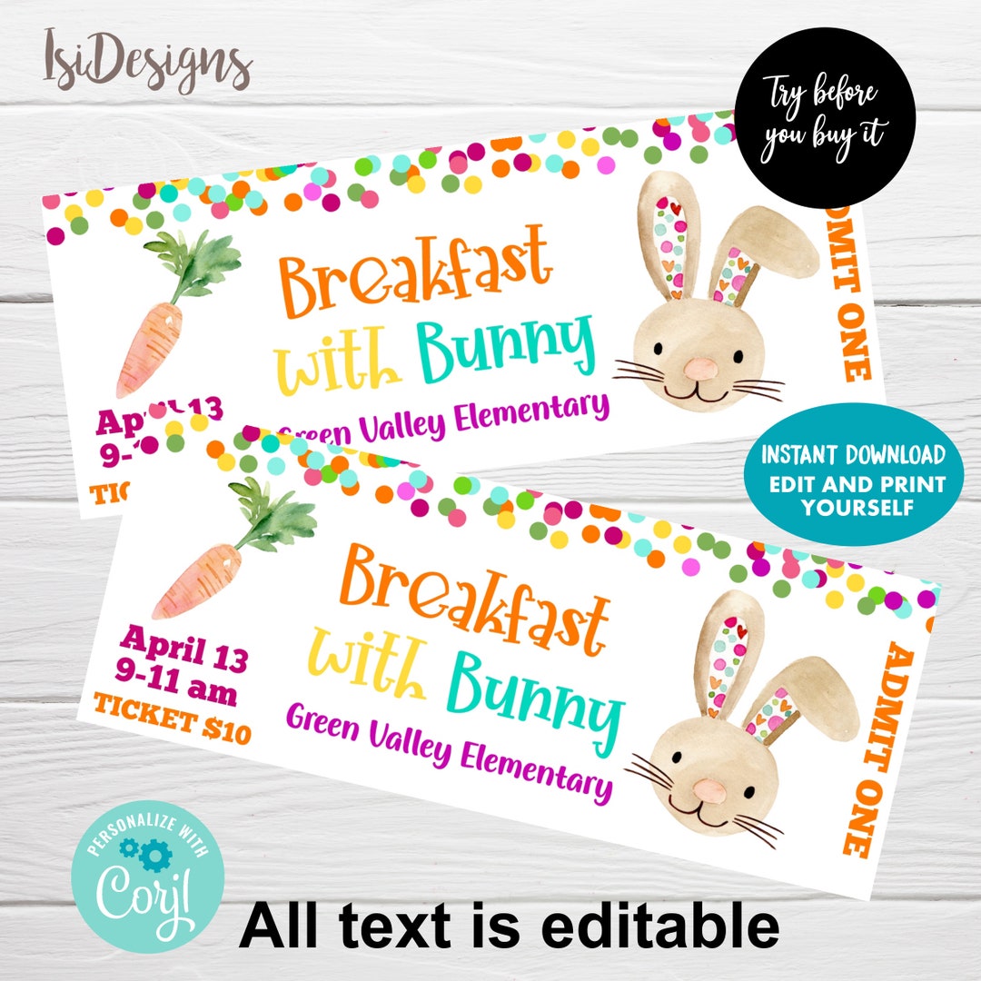 Breakfast With Easter Bunny Admission Ticket, Instant Download