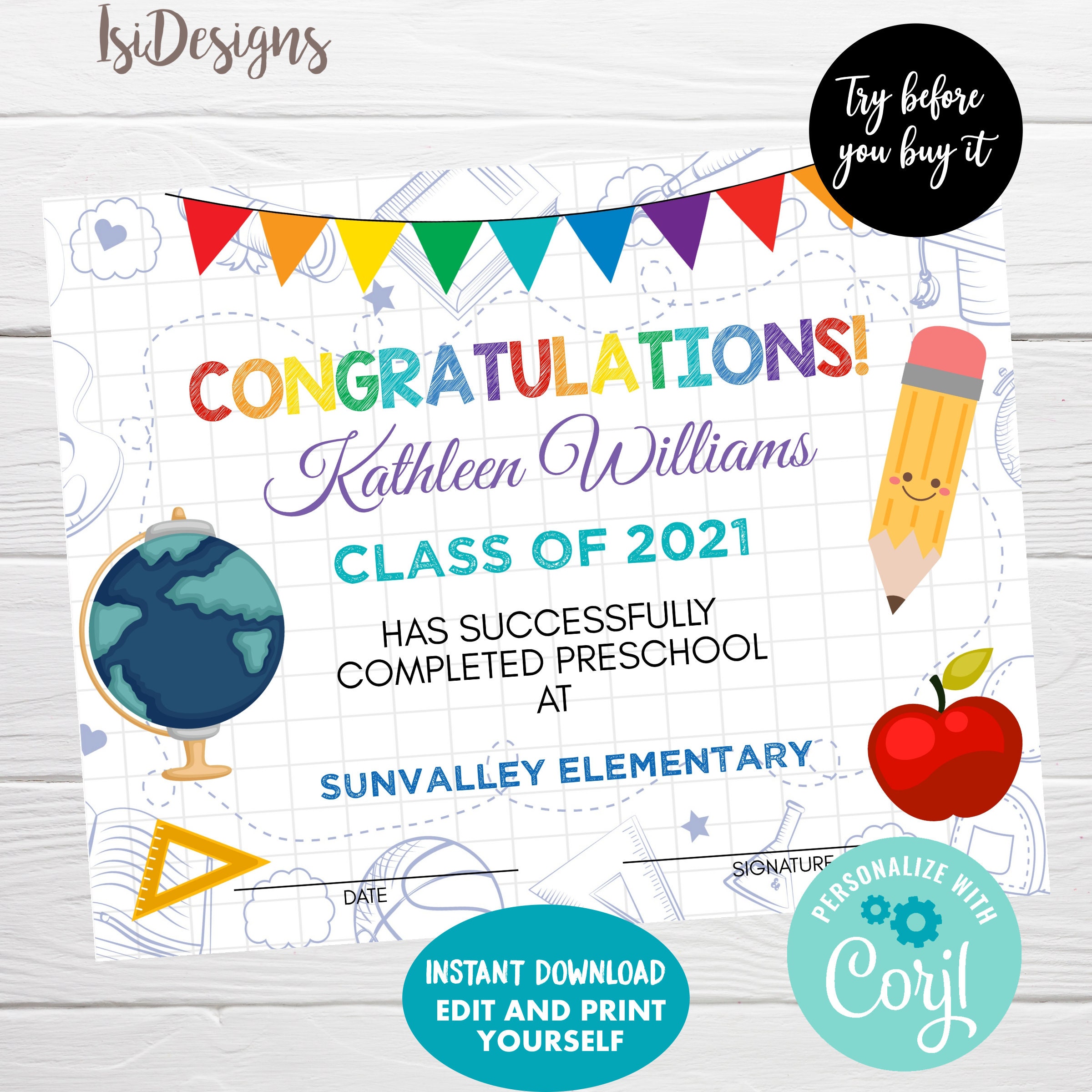 graduation editable diploma instant download kindergarten etsy