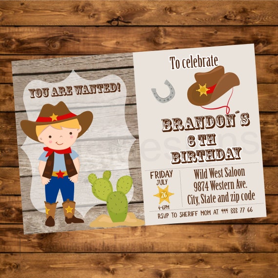 Cowboy Birthday Party Invitation, Western Cowboy Birthday Invite, Boy Birthday Party Printable Invitation Il_570xn