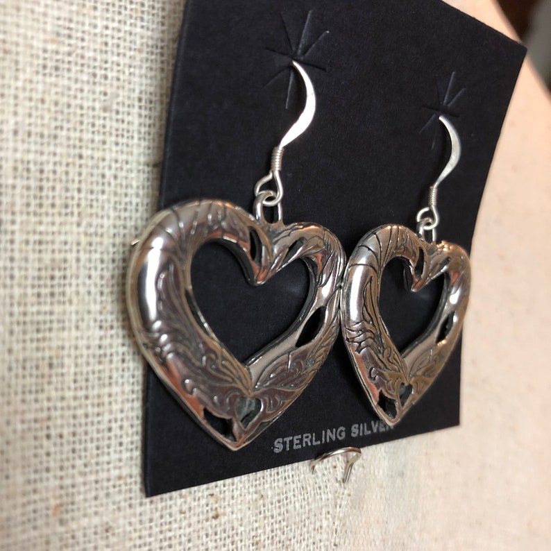 Vintage GS Sterling Silver Southwestern Heart Earrings