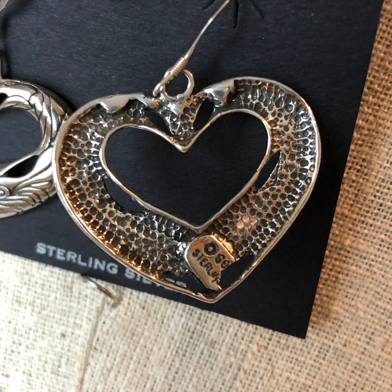 Vintage GS Sterling Silver Southwestern Heart Earrings
