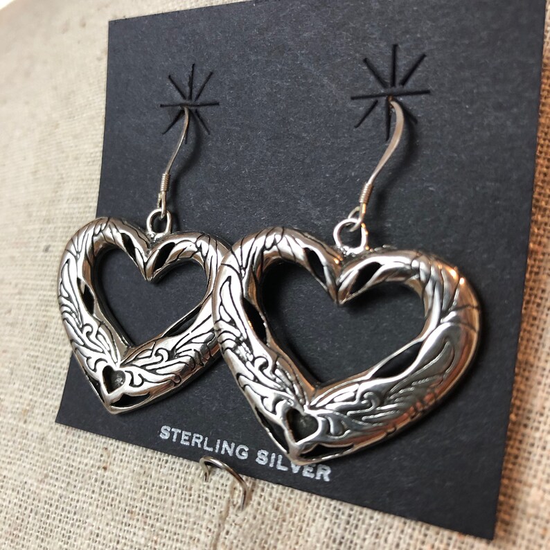 Vintage GS Sterling Silver Southwestern Heart Earrings