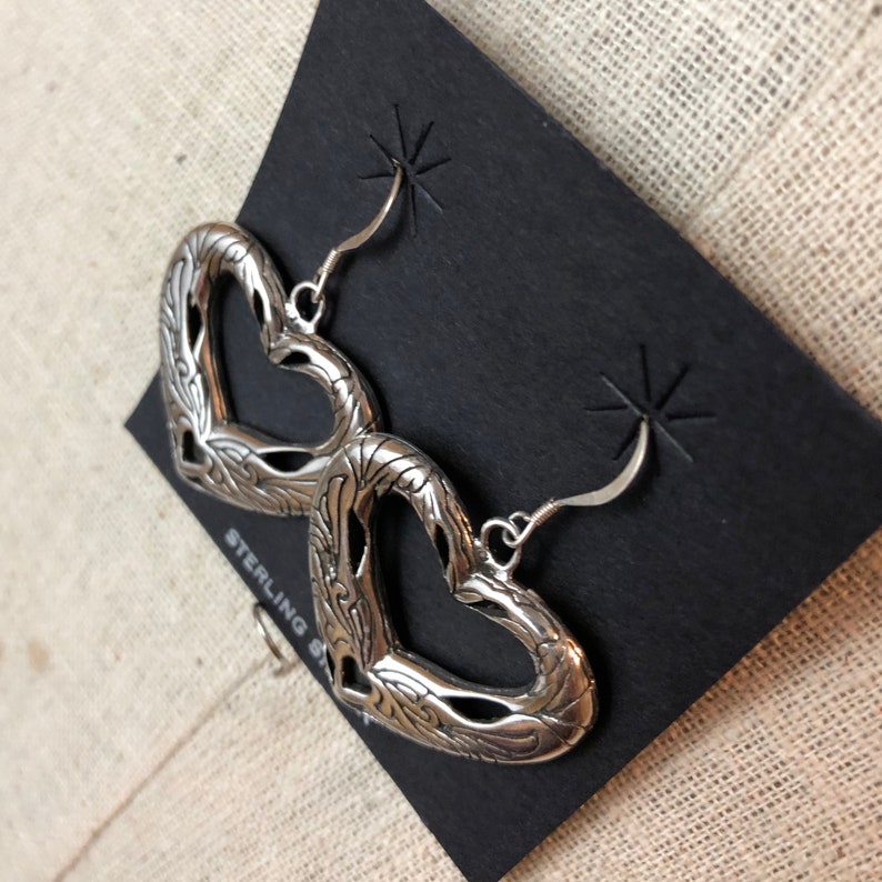 Vintage GS Sterling Silver Southwestern Heart Earrings