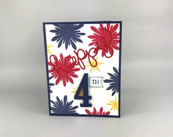 Handmade 4th of July Card - Independence Day Card - Handmade Fireworks Card - Fourth of July Card - Hand Stamped Card - Stampin Up Card