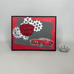 ¡Estampado hecho a mano! Tarjeta del día del padre del tipo del coche