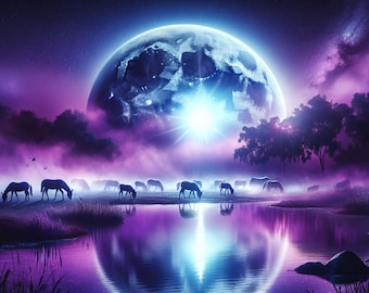 Large Gaming Desk Mat large size 31"x 15.5" moon reflecting in the water animals grazing mouse pad