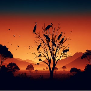 MOUSE PAD - * Sunset Birds * Computer Mousepad NEW mat mouse pad, orange sunset, birds resting, silhouette at sunset