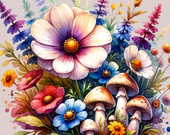 MOUSE PAD Cottagecore floral Computer Mousepad mat mouse pad mushrooms, rainbow colors