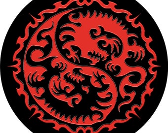 MOUSE PAD Yin Yang Red & Black Dragons Round Computer Mousepad, dragon gifts, round desktop mouse pad