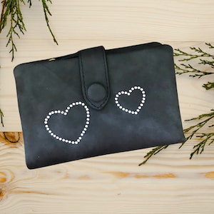 Bonita billetera con diamantes de imitación y doble corazón: oferta de liquidación, billetera minimalista, billetera de mano, regalos de cumpleaños para ella, regalo de graduación para niñas, billeteras de regalo