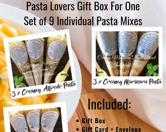 Pasta Lovers Gift Box for One - Set of 9 Individual Pasta Meal Mixes, Packaged Meals For One, Easy Cooking for one, Pasta Gifts, Food Gifts