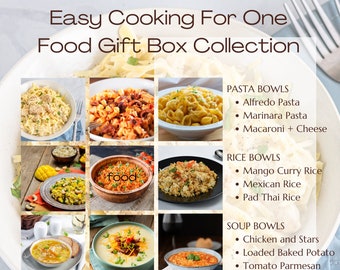 Easy Cooking For One Food Gift Box - Set of 9 Individual Packaged Meal Mixes, Soup Mixes, Pasta Meals, Rice Bowls, House Warming Food Gifts