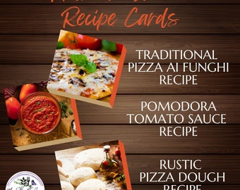 Italian Pizza Recipe Cards Set of 3 - Mushroom Pizza Recipe, Pomodora Tomato Sauce Recipe, Rustic Pizza Dough Recipe, Download PDF, PNG, JPG