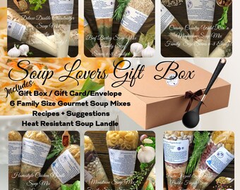 Soup Lovers Gift Box - 6 Gourmet Family Size Soup Mixes, Packaged Mixes, Chicken Noodle Soup, Soup Spoon, Get Well Soon Gifts, Foodie Gifts