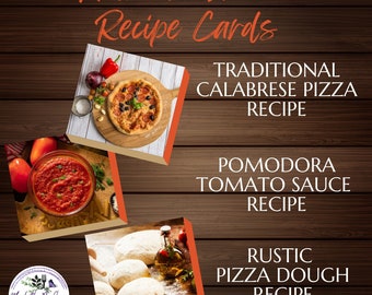 Authentic Italian Recipe Cards Set of 3 - Calabrese Pizza Recipe, Pomodora Sauce Recipe, Rustic Pizza Dough Recipe, Printable PDF, PNG, JPG